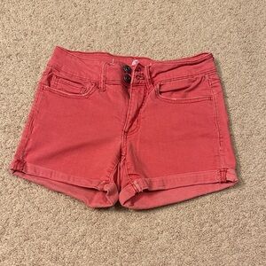 Women's Coral Red Denim Shorts